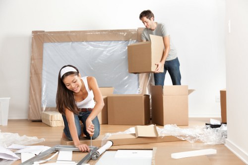 Commercial moving team preparing office relocation in Earls Court