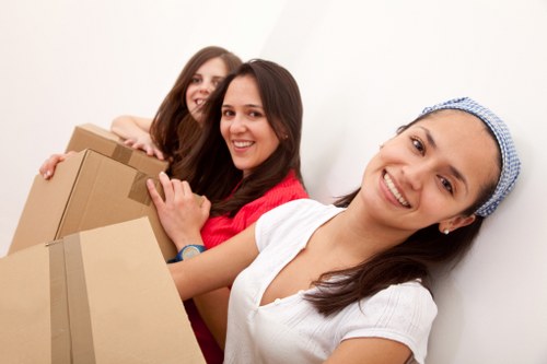 Boxes and household items organised for a move in Earls Court